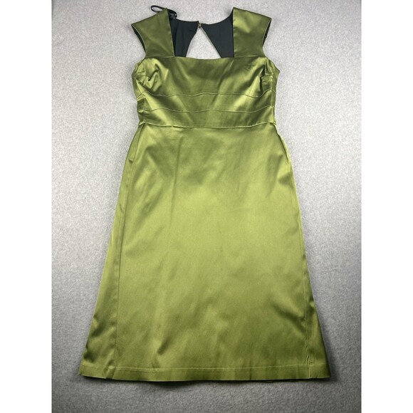 Donna Ricco Dress Womens 14 Green Satin Keyhole Back Sheath Skirt Formal Wedding - Picture 5 of 16